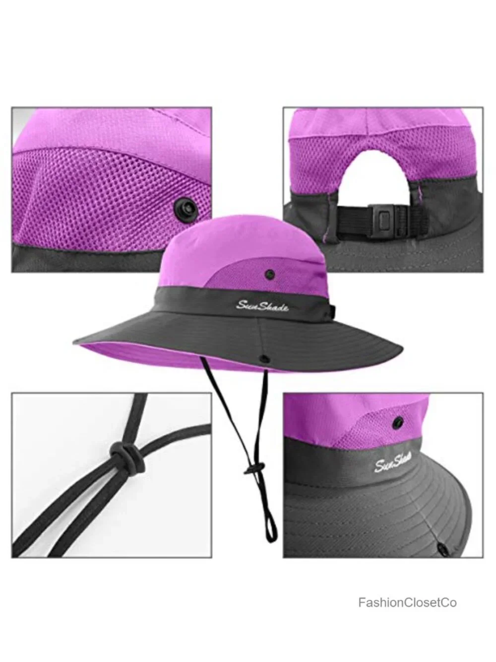 3 Pack Wide Brim Sun Hat UPF 50+ Packable Fishing Hiking Ponytail